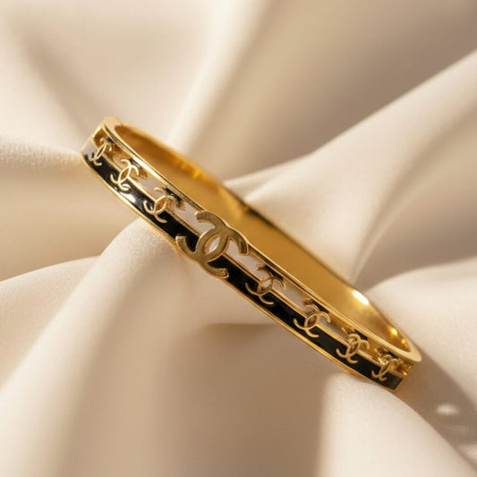 Luxury Designer-Inspired Gold-Plated Enamel Bangle