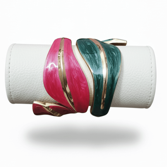 Enamel Pink Hinged Asymmetrical Gold Tone Clamper