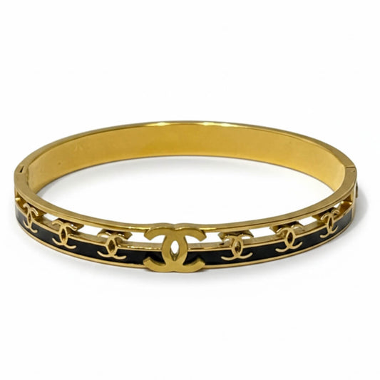 Luxury Designer-Inspired Gold-Plated Enamel Bangle
