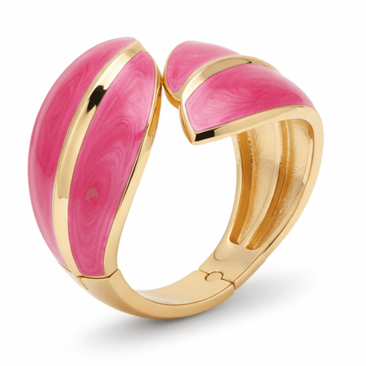 Enamel Pink Hinged Asymmetrical Gold Tone Clamper